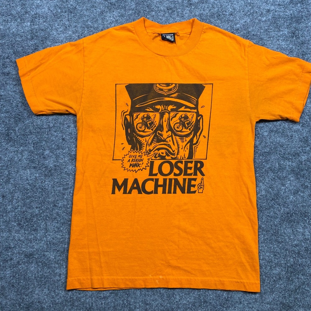 Loser Machine Company Mens Orange Graphic T-Shirt Give Me A Reason Punk Size S